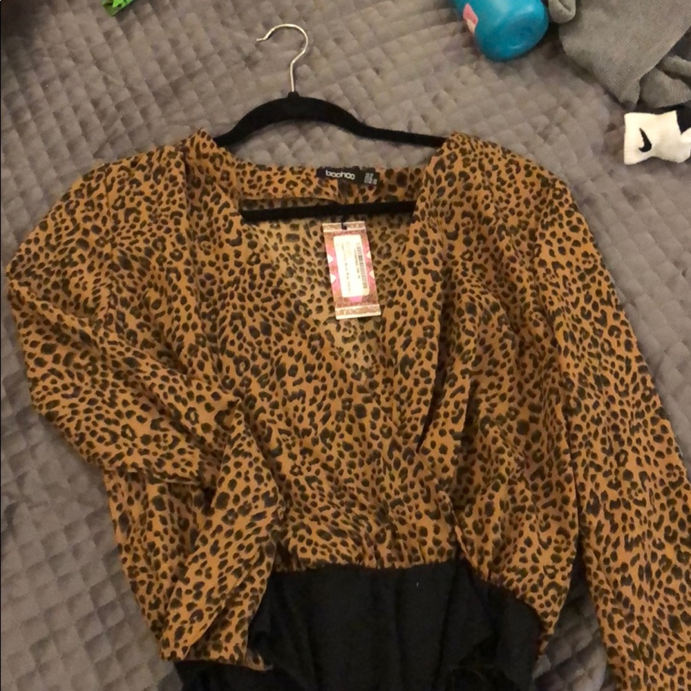 Leopard print woven wrap body suit